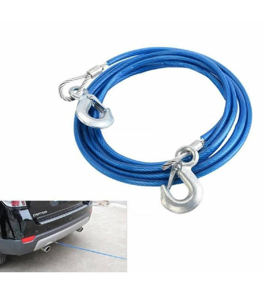 Cavo Da Rimorchio Gancio Corda 4mt Fune Traino Auto 3000kg Acciaio Rivestita