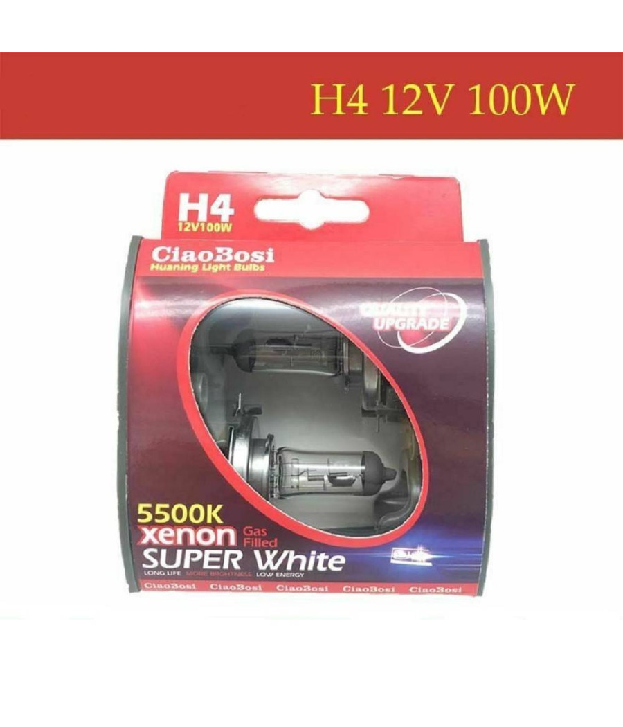 Coppia Lampadine Lampade Auto Moto Xenon H4 12v 100 Watt 5500k C-6282