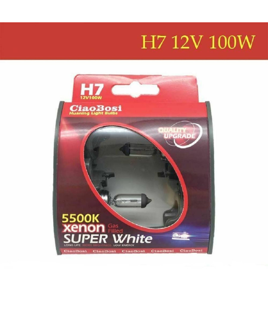 Coppia Lampadine Lampade Auto Moto Xenon H7 12v 100 Watt 5500k C-6283