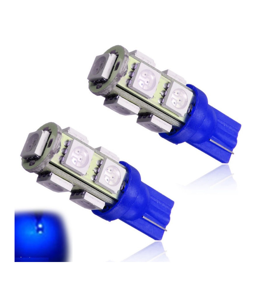 Coppia Lampadine Per Luce Targa 9 Led Blu Ricambio 5w Interni Auto Sport