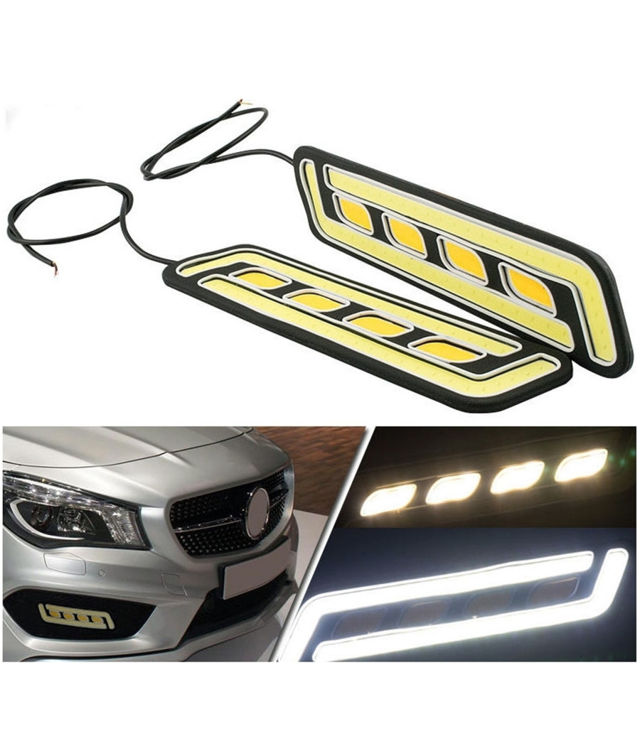 Coppia Luci Marcia Diurne Drl Lampade Auto Antinebbia Cob Bianco Freddo Freccia