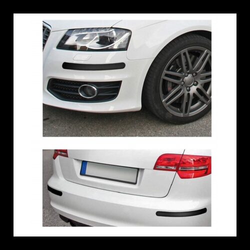 Coppia Protezioni Per Paraurti Spoilers Antiurto 52x370mm Gomma Nero Adesivo Auto