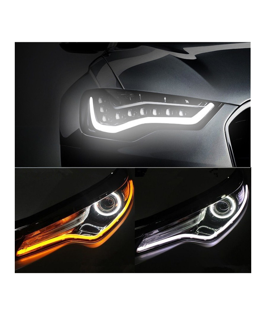Coppia Tubo Flessibile Fari Bicolore Drl Led Luce Daytime Bianca Gialla 600mm