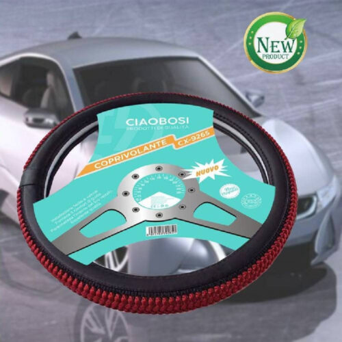 Coprivolante Copri Volante Auto Nero Rosso 37-39cm Con Presa Comfort Cx-9265