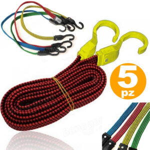 Corda Elastica Con Ganci Per Bici, Moto, Auto 5 Pezzi Da 1,5 M X 2 Cm