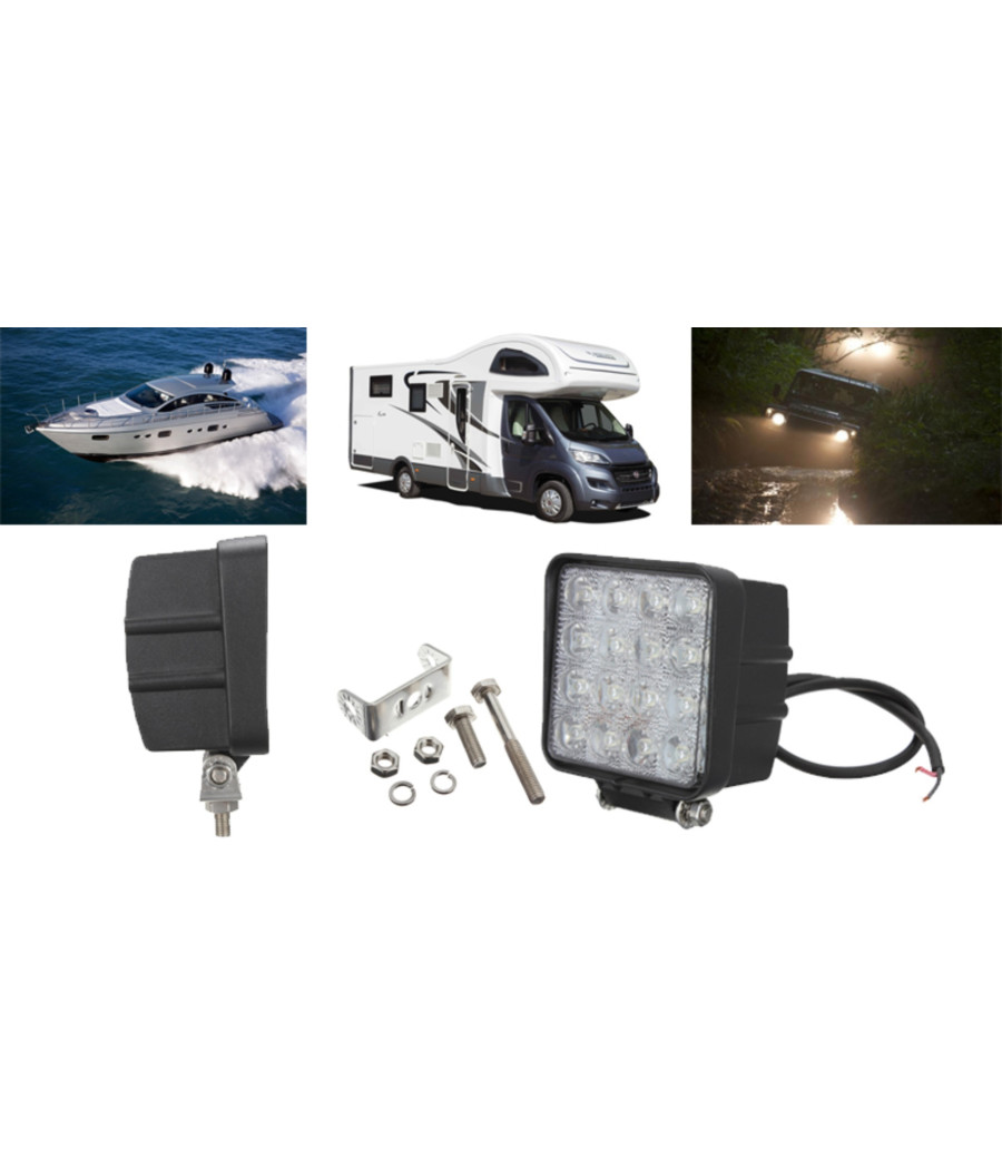 Faro Supplementare Profondità 12v 16 Led 48w Auto Fuoristrada Quadrato 6000k