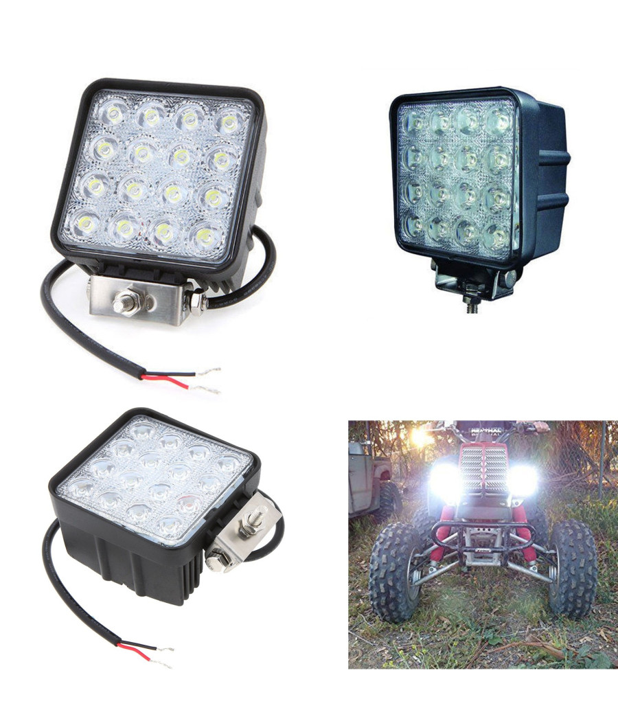 Faro Supplementare Profondità 12v 16led 48w Auto Fuoristrada Quadrato 6000k Ip68