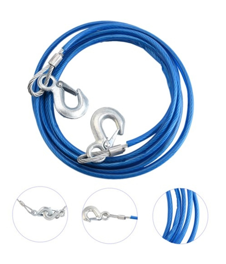 Fune Cavo Corda Acciaio Traino Con Ganci Per Auto Furgone Emergenza 5000kg 3,5mt