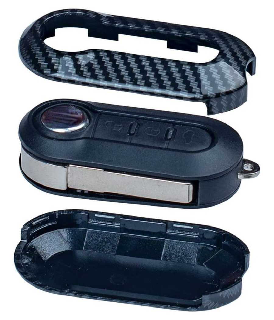 Guscio Chiave In Carbonio Con Pad 3 Tasti Cover Con Portachiavi Per Fiat Lancia