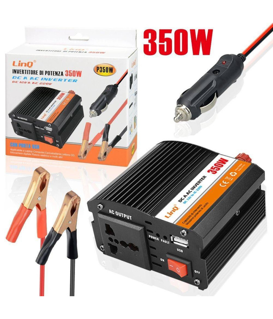Inverter Di Potenza 350 Watt 12v 220v Convertitore Tasto On Off Per Auto P350w
