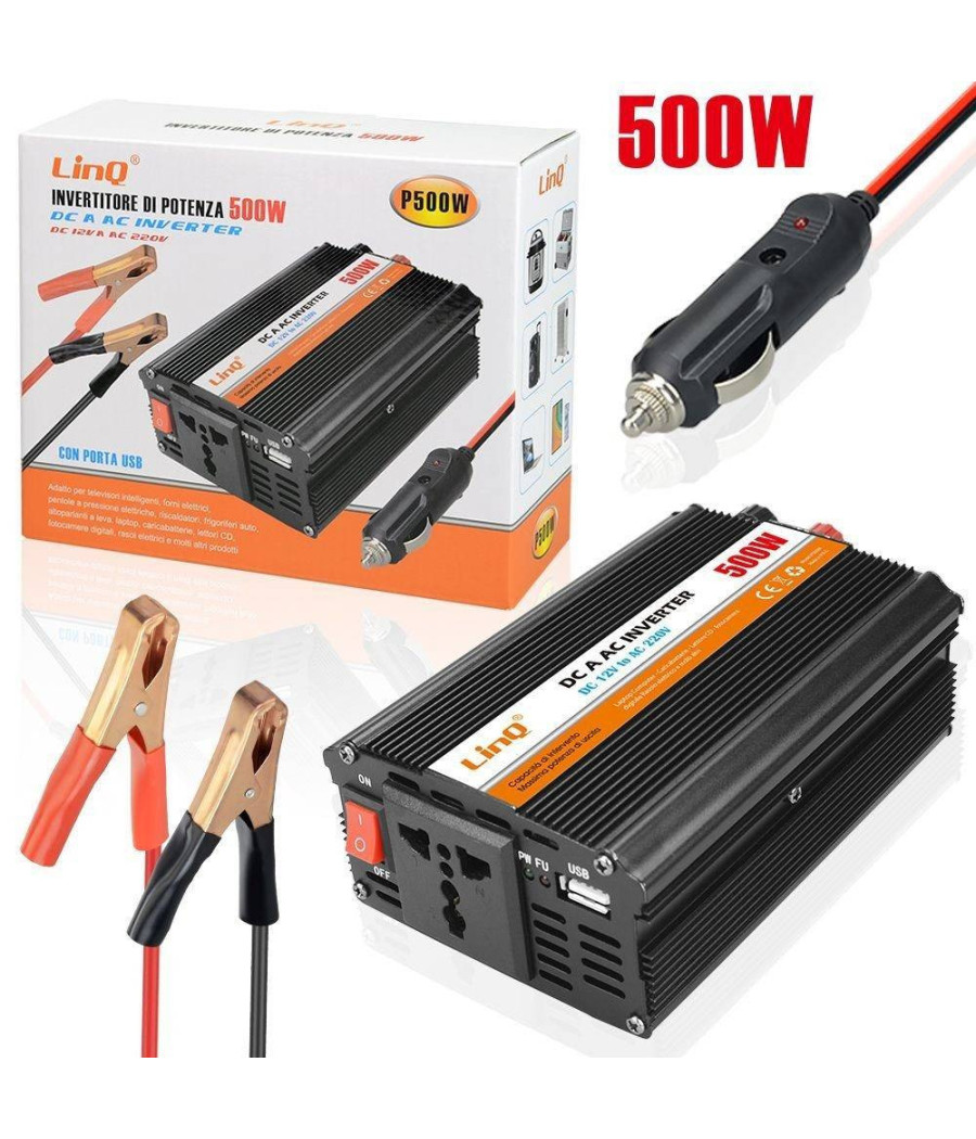 Inverter Di Potenza Multifunzione 500 W 12v 220v Convertitore Tasto On Off P500w