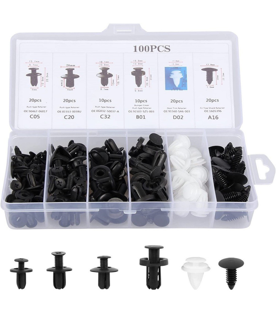 Kit 100pz Rivetti In Plastica Clip Viti Per Interni Auto Pannello Paraurti Porta