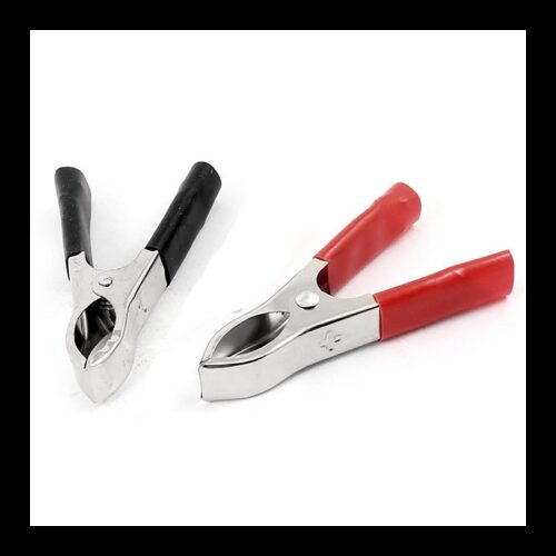 Kit 2 Pinze Coccodrillo Morsetti 25a Rosso Nero Con Cappuccio In Plastica