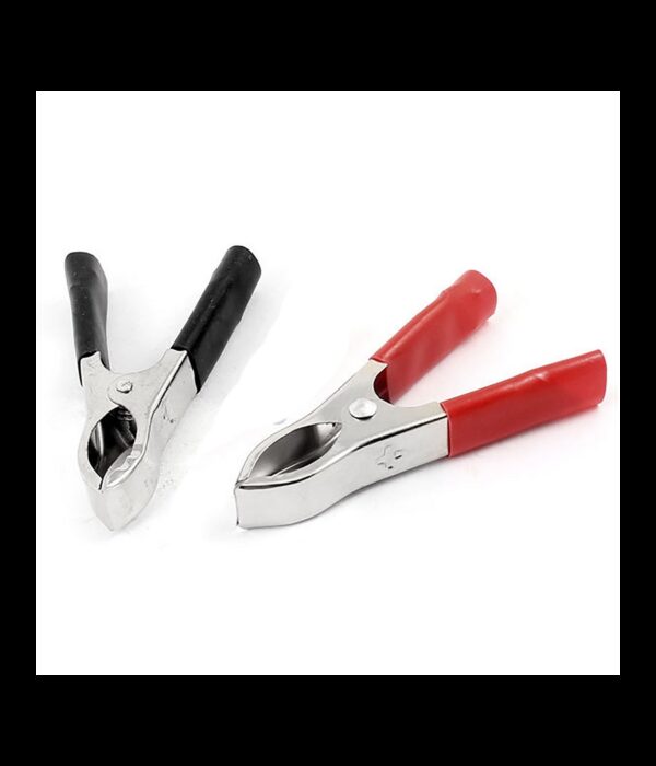 Kit 2 Pinze Coccodrillo Morsetti 25a Rosso Nero Con Cappuccio In Plastica
