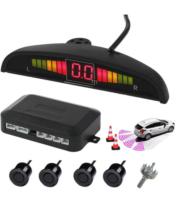 Kit 4 Sensore Di Parcheggio Con Display Led Auto Sensore Posteriore Allarme Nero