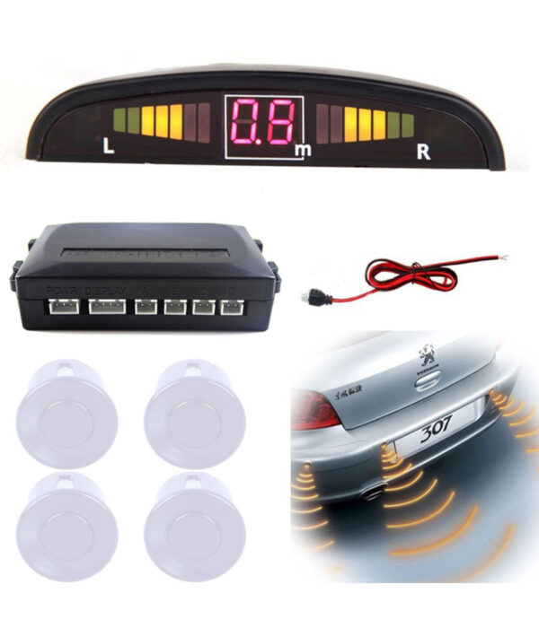 Kit 4 Sensori Di Parcheggio Auto Suv Display Led Cicalino Suono Bianchi
