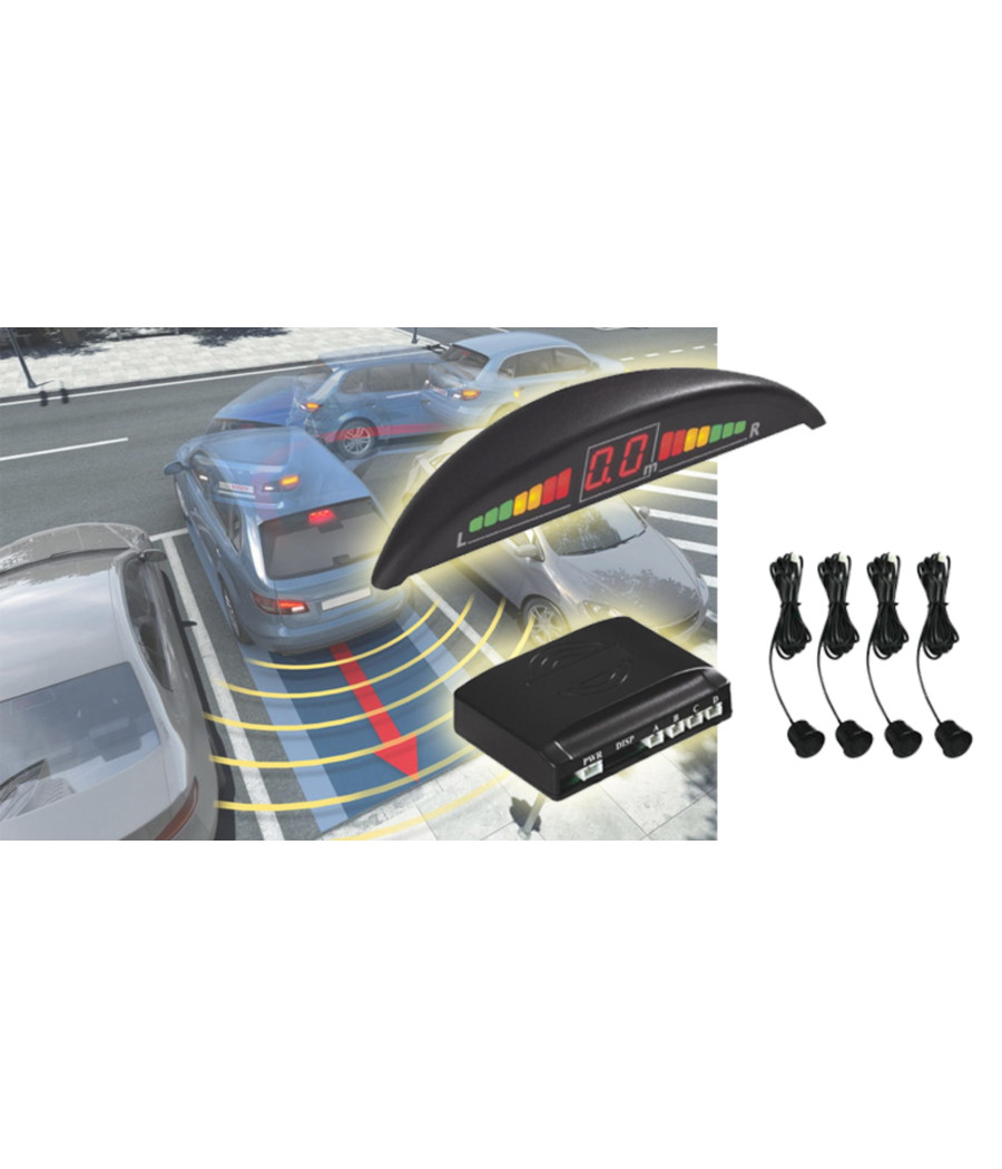 Kit 4 Sensori Di Parcheggio Con Mini Display Led Wireless Suono Fresa Neri