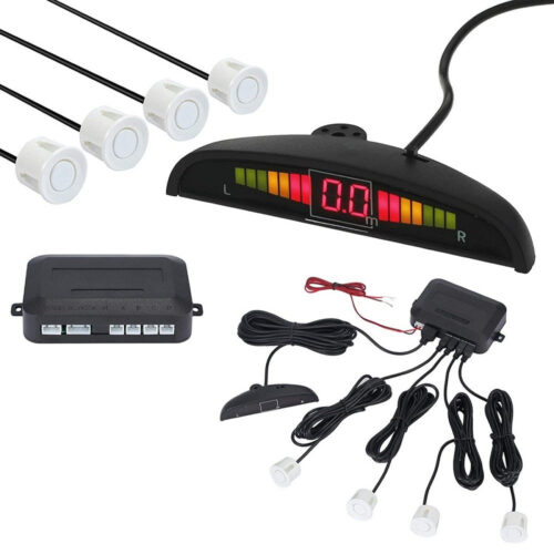 Kit 4 Sensori Parcheggio Per Auto Retromarcia Posteriori Bianchi Con Led Display