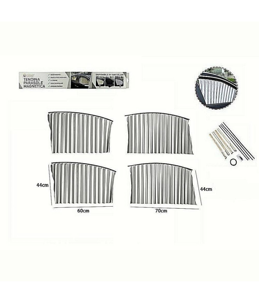 Kit 4pz Tenda Tendina Parasole Proteggi Sole Raggi Uv Magnetica Auto Grigi 70170