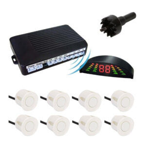 Kit 8 Sensori Di Parcheggio Bianchi Con Centralina Display Led Suono Acustico