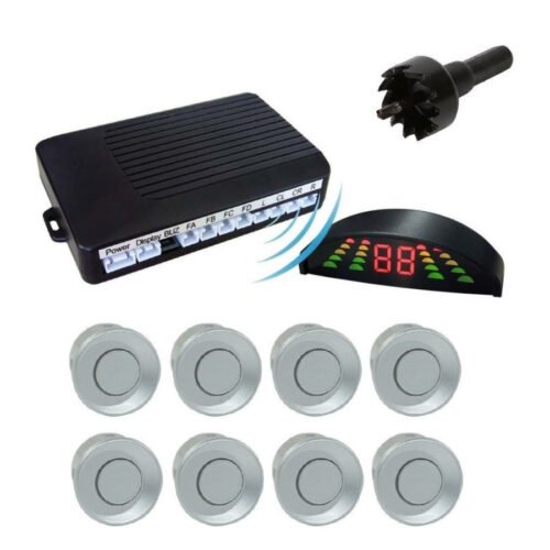 Kit 8 Sensori Di Parcheggio Grigi Con Centralina Display Led Suono Acustico