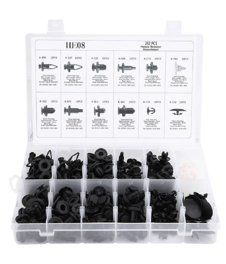 Kit Clip Per Paraurti Auto 240 Pz 12 Dimensioni Assortiti Fissaggio Per Rivetti
