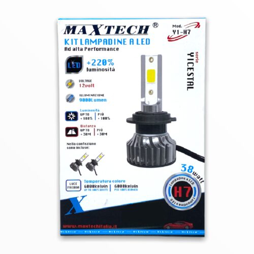 Kit Lampadine Led Per Auto H7 38 Watt Luce Fredda 6000k 12v 9000lm Maxtech Y1-h7