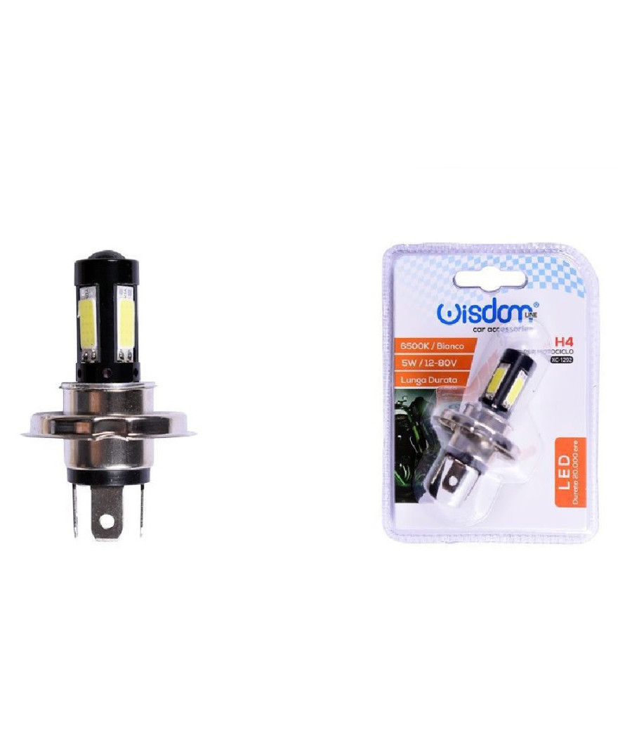 Lampadina Led H4 Nero Per Motociclo Luce Bianco 6500k 5watt Lunga Durata Xc-1292
