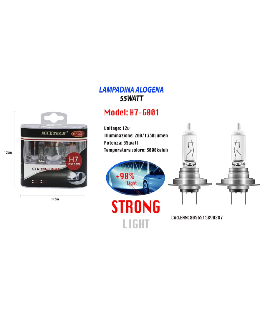 Lampadina Per Auto H7 12v 55 Watt Super Lucido Lampada Alogena Maxtech H7-g001