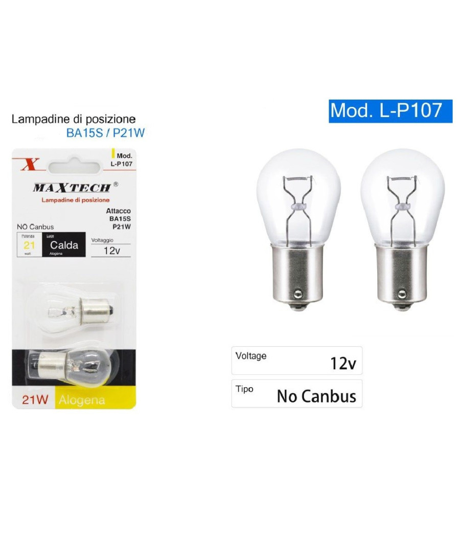 Lampadine Di Posizione Auto Ba15s L-p107 12v 21watt Luce Calda Alogena No Canbus