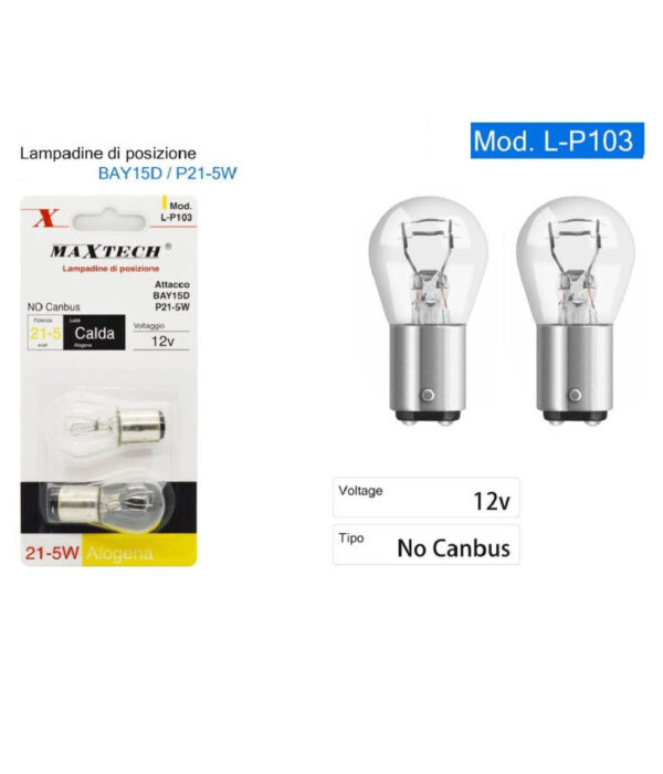 Lampadine Di Posizione Auto Bay15d 12v 21-5w Luce Calda Alogena No Canbus L-p103