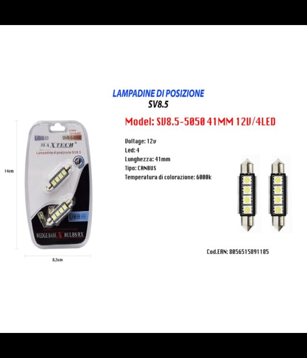 Lampadine Di Posizione Lampadine Ultra Luminose Maxtech Sv8.5-5050 12v 4led 41mm