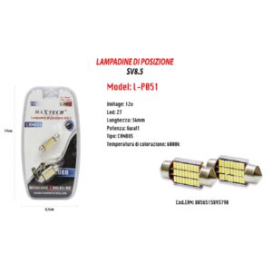 Lampadine Di Posizione Sv8.5 12v 27 Led 36 Mm 6 Watt Canbus 6000k Maxtech L-p051