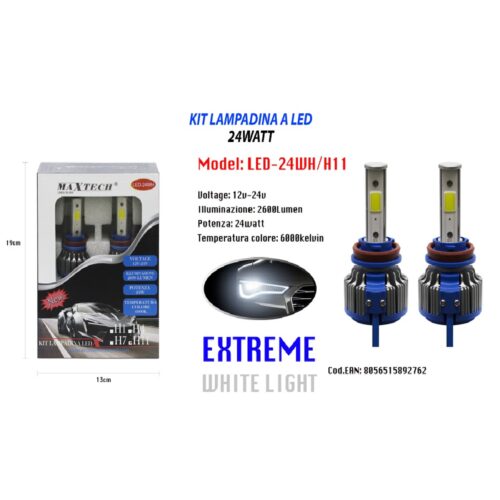 Lampadine Led 24 W Auto H11 12v 24v Coppia Lampade Ricambio Maxtech Led-24wh/h11