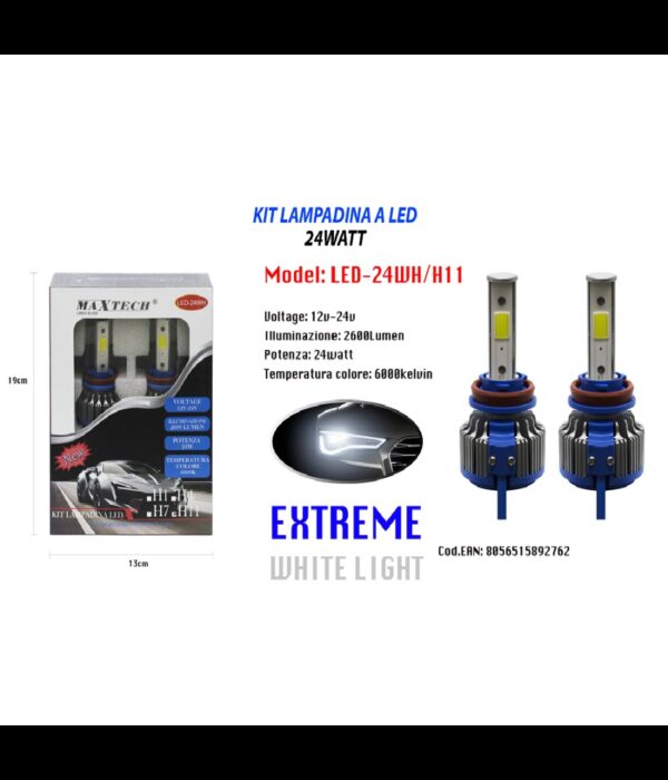 Lampadine Led 24 W Auto H11 12v 24v Coppia Lampade Ricambio Maxtech Led-24wh/h11