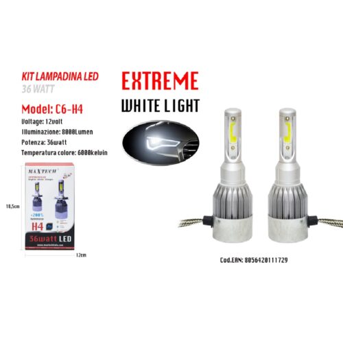 Led Auto E Moto Lampade Fari Maxtech H4 C6 Kit Lampadine 36w Luce Bianca 6000k