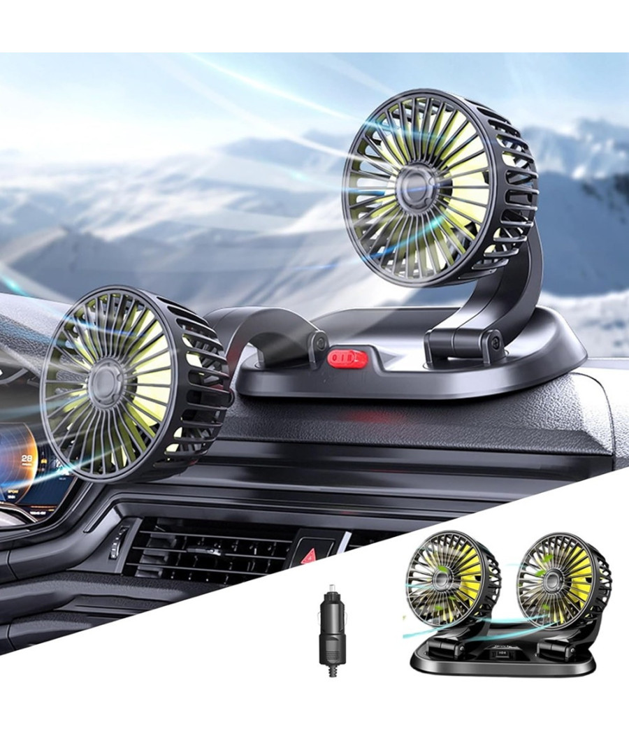 Mini Ventilatore Elettrico Auto Portatile Ruotabile 2 Teste Suv Camper Camion 12v