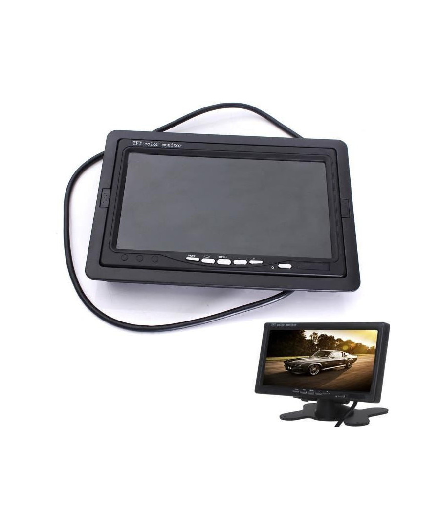 Monitor Lcd 7'' Pollici 2 Ingressi Video Tft Poggiatesta Auto Retromarcia Staffa
