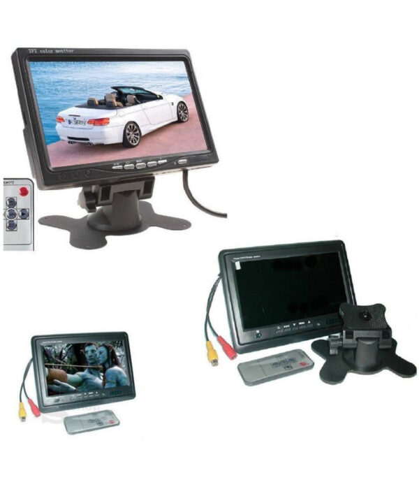 Monitor Lcd 7" Tft Tv Auto Camper Poggiatesta A Colori Base Regolabile Stand
