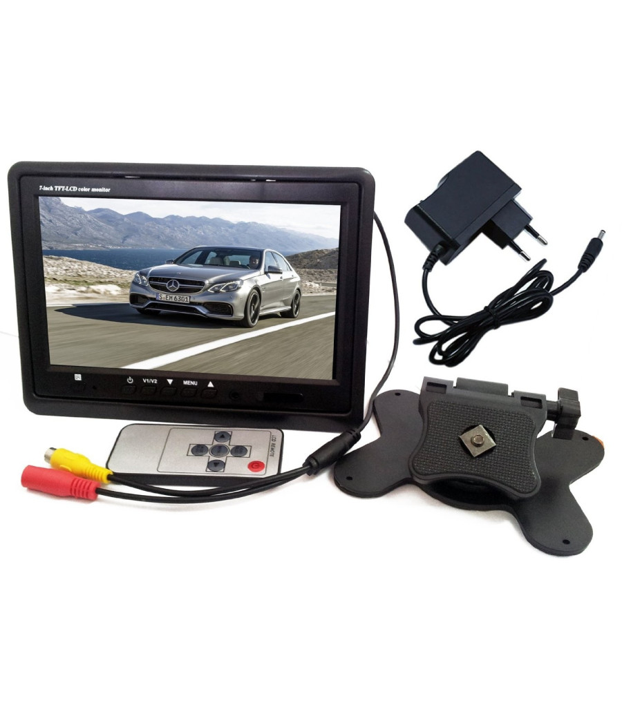 Monitor Lcd Tft 7" A Colori Auto Camper X Poggiatesta Telecomando E Caricatore