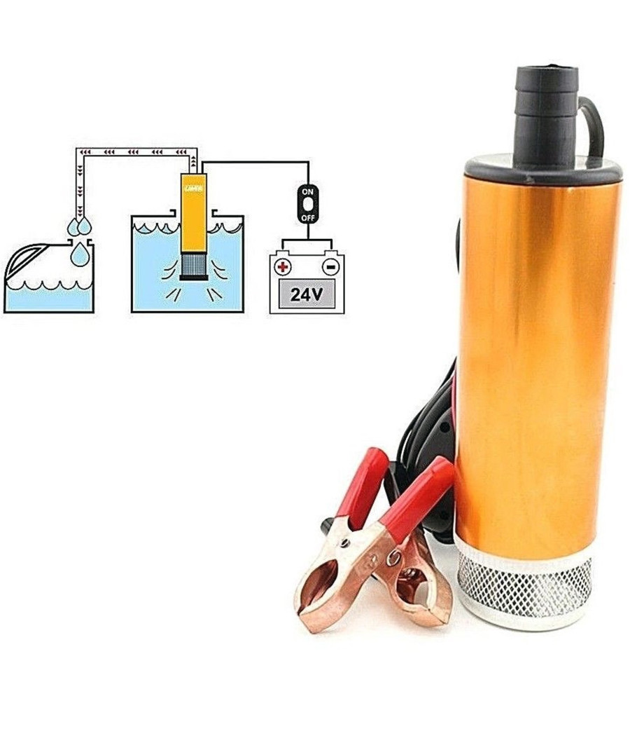 Pompa Travaso Elettrica Sommersa Aspira Liquidi Acqua Olio Diesel 24v Auto Barca
