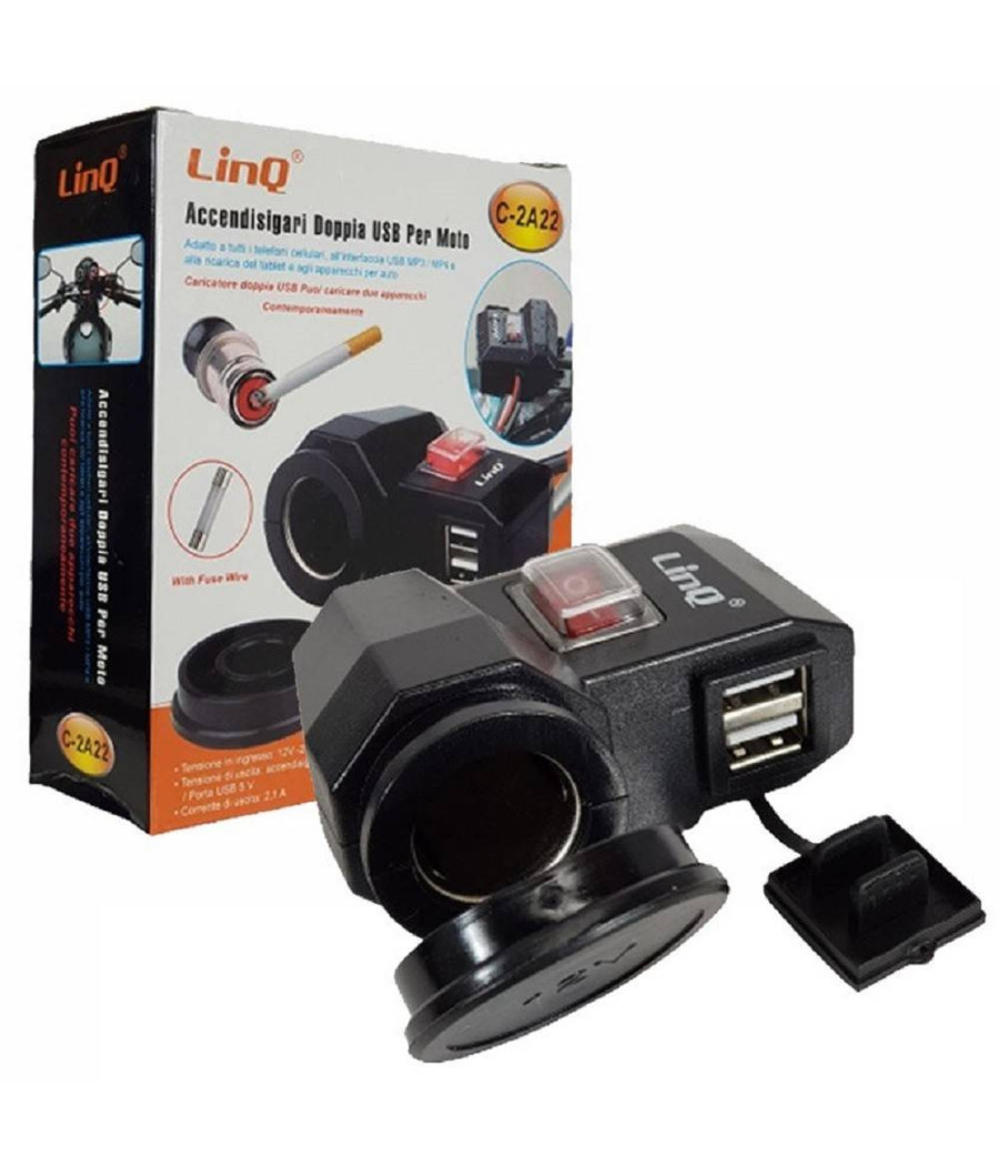 Presa Accedisigari Con Doppia Porta Usb Per Moto Motocicletta Scooter Auto C-2a22