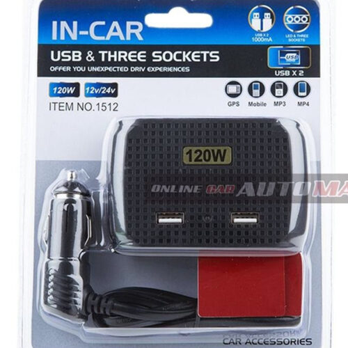 Sdoppiatore Adattatore 3 Accendisigari Triplo + 2 Usb 120w Auto Camper Barca Multicaricatore