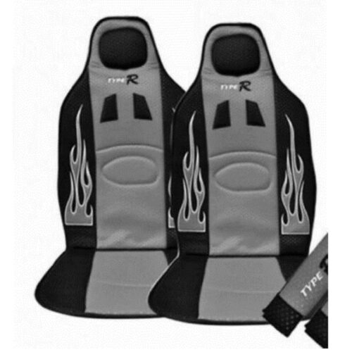 Set 2 Coprisedili Coppia Schienali Racing Universali Auto Grigi Sportivi