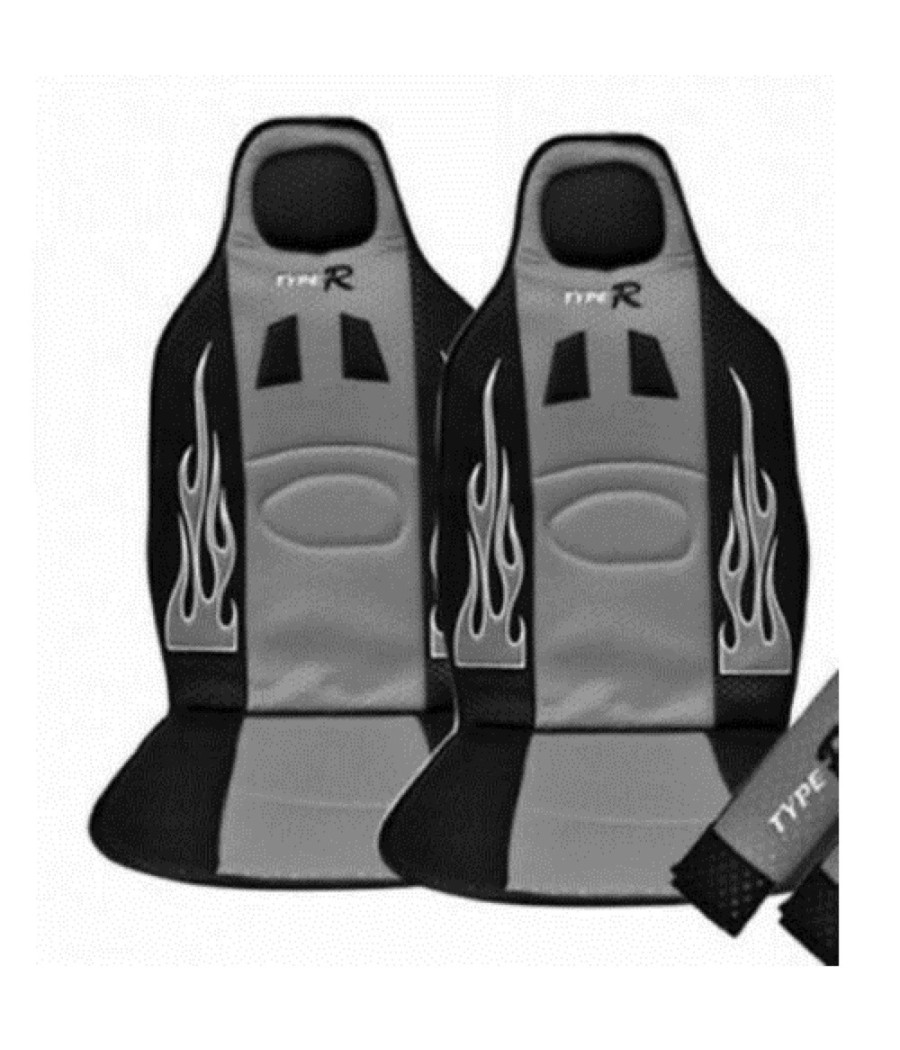 Set 2 Coprisedili Coppia Schienali Racing Universali Auto Grigi Sportivi