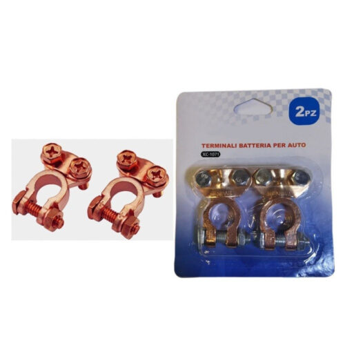 Set 2 Pz Terminale Terminali Batteria Per Auto Morsetti Clip 3.5 X 5.3cm Xc-1071