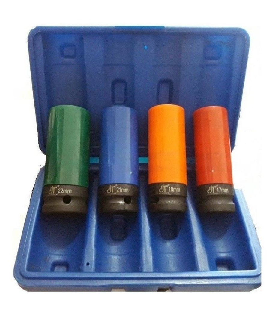 Set 4 Chiavi A Bussola Per Dadi Cerchio Ruote Attacco 1/2" Rivestite 17 19 21 22