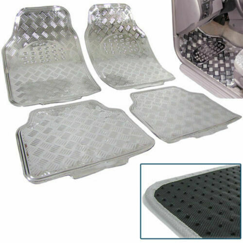 Set 4 Tappetini Tappeti Auto Universali Sportivi Silver Gomma Effetto Metallo