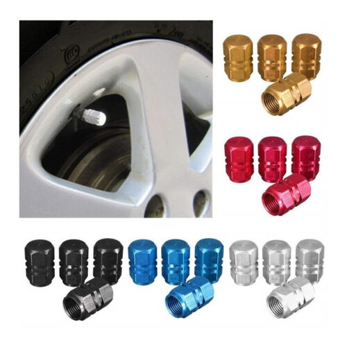 Set 4 Tappi Tappo Coprivalvole Protezione Pneumatico Cromato Auto Moto Bici