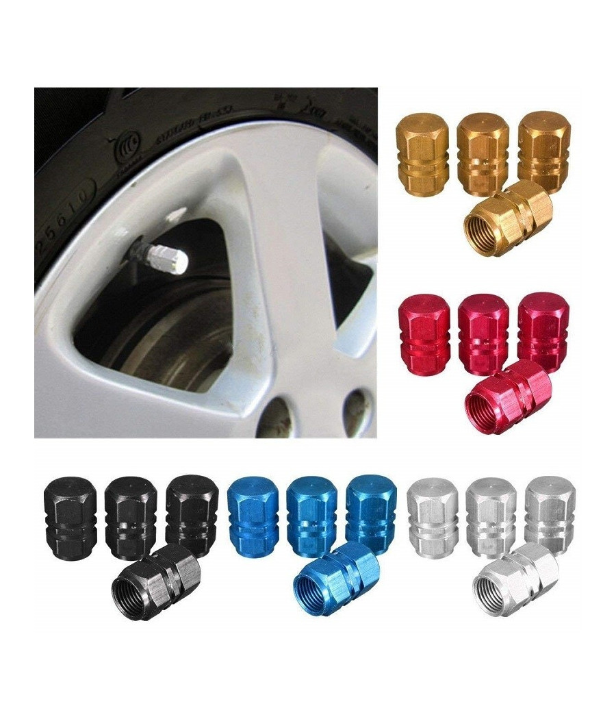 Set 4 Tappi Tappo Coprivalvole Protezione Pneumatico Cromato Auto Moto Bici